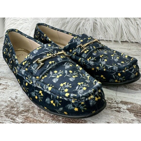 CABI Velvet Loafer Women’s Size 8 Blue/Yellow Horsebit Carnaby Floral 6005 EUC! - Picture 8 of 11